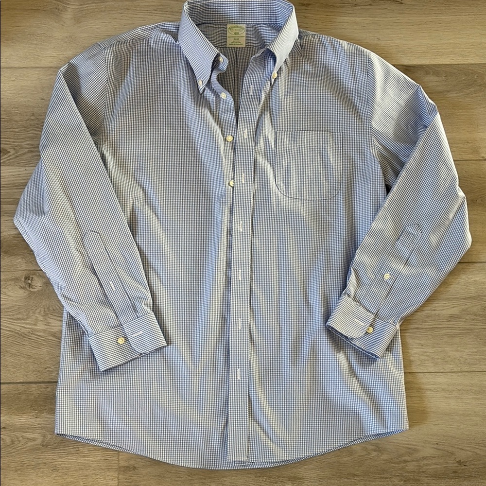 Like New! Brooks Brothers Non Iron Oxford Gingham Dress Shirt Size 16 32/33 Slim